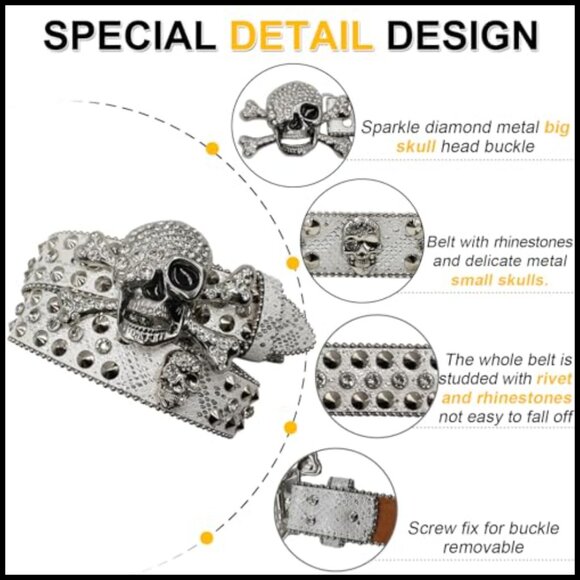 Rhinestone Skull Studded Belt with Eco-Friendly Leather main image 5